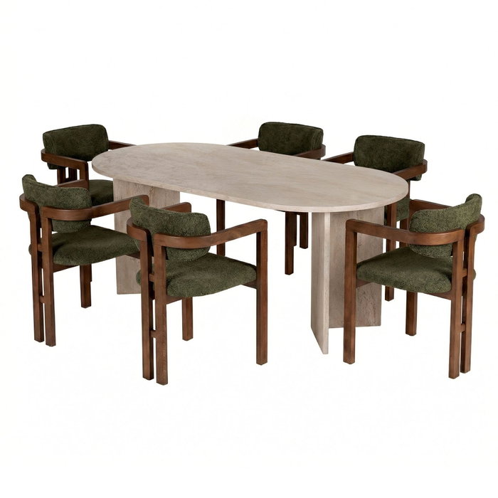 Nordure Meridia 6 - Juego de mesa y sillas de 7 piezas, Travertino, Nogal, Verde